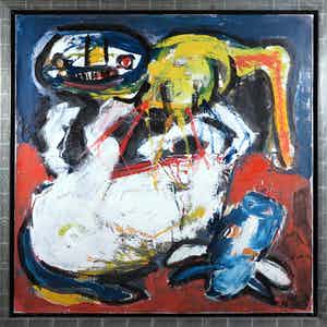 Martin van Wordragen - Olieverf op doek, Kadaver met parasiet - Ingelijst (Groot) verkocht voor € 300!