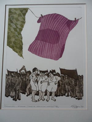 Helen van der Deen - Kleuren zeefdruk. Titel, "laat de was maar waaien". kopen? Bied vanaf 20!