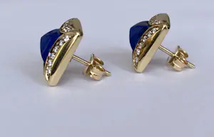 Oorbellen van 18 karaat geelgoud met lapis lazuli en diamanten. kopen? Bied vanaf 1000!