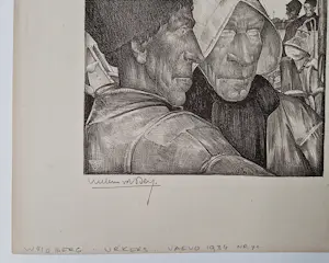 Willem van den Berg - Typische WvdB lithografie "Urker Vissermannen" potloodgesigneerd kopen? Bied vanaf 34!