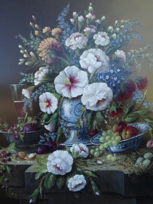 Thomas Heesakkers - Mooi groot pronkstilleven bloemen en fruit. kaufen? Bieten Sie von 695!