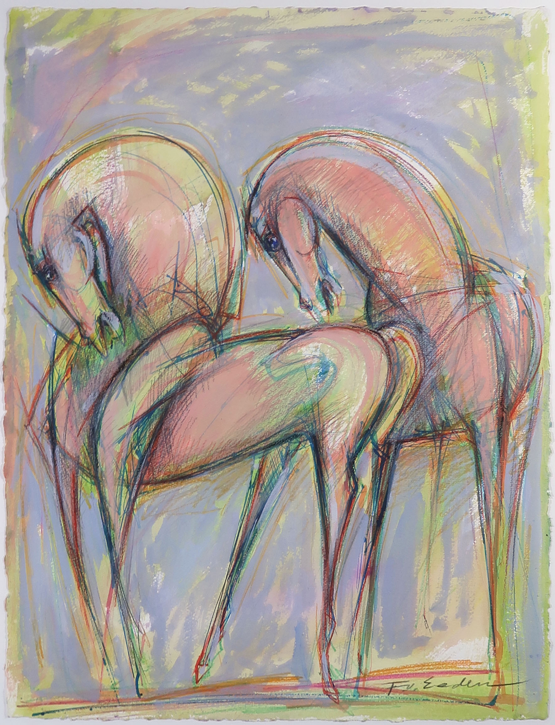 Frits van Eeden - Gemengde techniek op papier, Horses - Ingelijst (Groot) kopen? Bied vanaf 80!