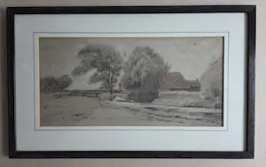 Jan Willem van Borselen - Boerderij tussen de bomen in de wind. Toegeschreven aan. kopen? Bied vanaf 99!