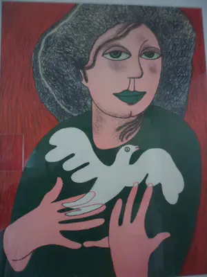 Corneille - Zeefdruk. Vrouw met duif kopen? Bied vanaf 175!