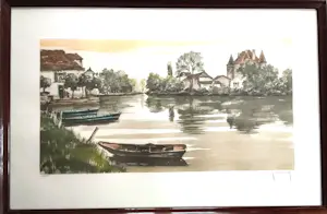 Roger Hebbelinck - 3 etsen : schaapsherder; landelijk tafereel; boten in haven kopen? Bied vanaf 145!