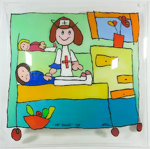 Ella Steenmeijer - Acryl op koepelvormig plexiglas, Kindertekening kopen? Bied vanaf 1!