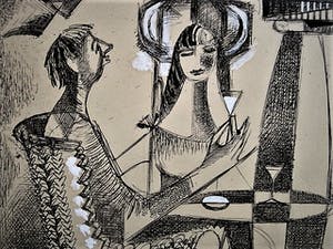 Henk van den Idsert - Bergense School - Kubistische Inkttekening - "bezint eer gij begint" gesigneerd kopen? Bied vanaf 80!