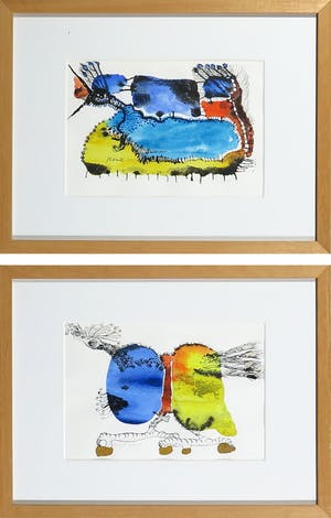 Marian van Lookeren Campagne - Aquarel en inkt, Lot van twee tekeningen - Ingelijst kopen? Bied vanaf 10!
