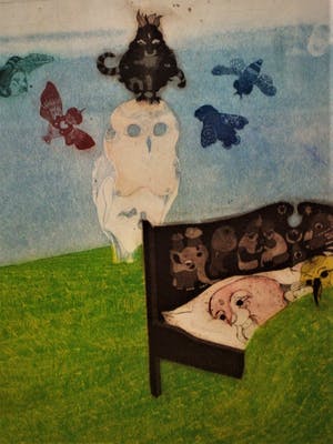 Michel van Overbeeke - Kleine Oplage (25) Surrealistische Litho "Bed II" gesigneerd kopen? Bied vanaf 20!
