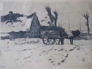 Philip Zilcken - Boerenarbeid in de winter - Litho kopen? Bied vanaf 1!
