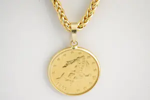 147- Hoog gehlt. 22 Krt gouden Vossestaart collier met zware USA 20$ munt/hanger kopen? Bied vanaf 3260!