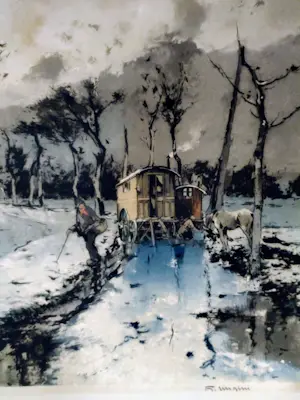 Ferdinand Luigini - Caravan in de winter. kopen? Bied vanaf 44!