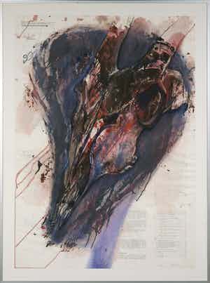 Wim de Bruin - Monotype, Geitenkop - Ingelijst verkocht voor € 40!