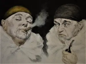 Niet of onleesbaar gesigneerd - Fraaie laat 19e eeuw Franse? Art Nouveau Ets "2 pierrots" gesign. kopen? Bied vanaf 1!