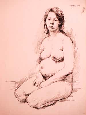 Aat Veldhoen - Zittende naakte vrouw - Rotaprint verkocht voor € 60!
