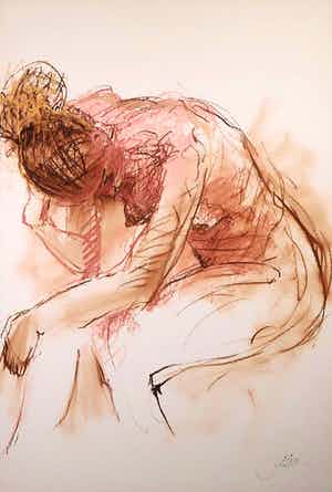 Franscz Witte - Pastel op board, Zittend naakt verkocht voor € 40!