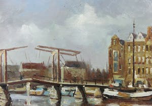 Jan Beaufort - Olieverf op paneel, Stadsgezicht Amsterdam Sloterdijkbrug - Ingelijst (toegeschreven aan) kopen? Bied vanaf 10!