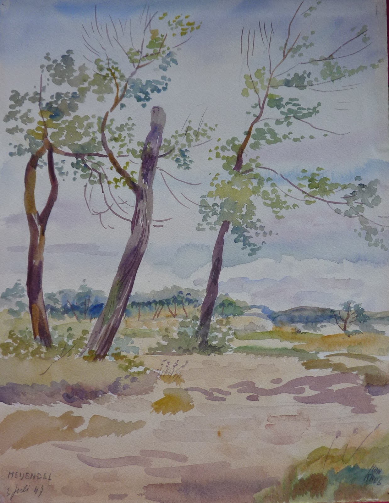 Han Krug - Aquarel "Meijendel" 3 Juli 1947 kopen? Bied vanaf 35!