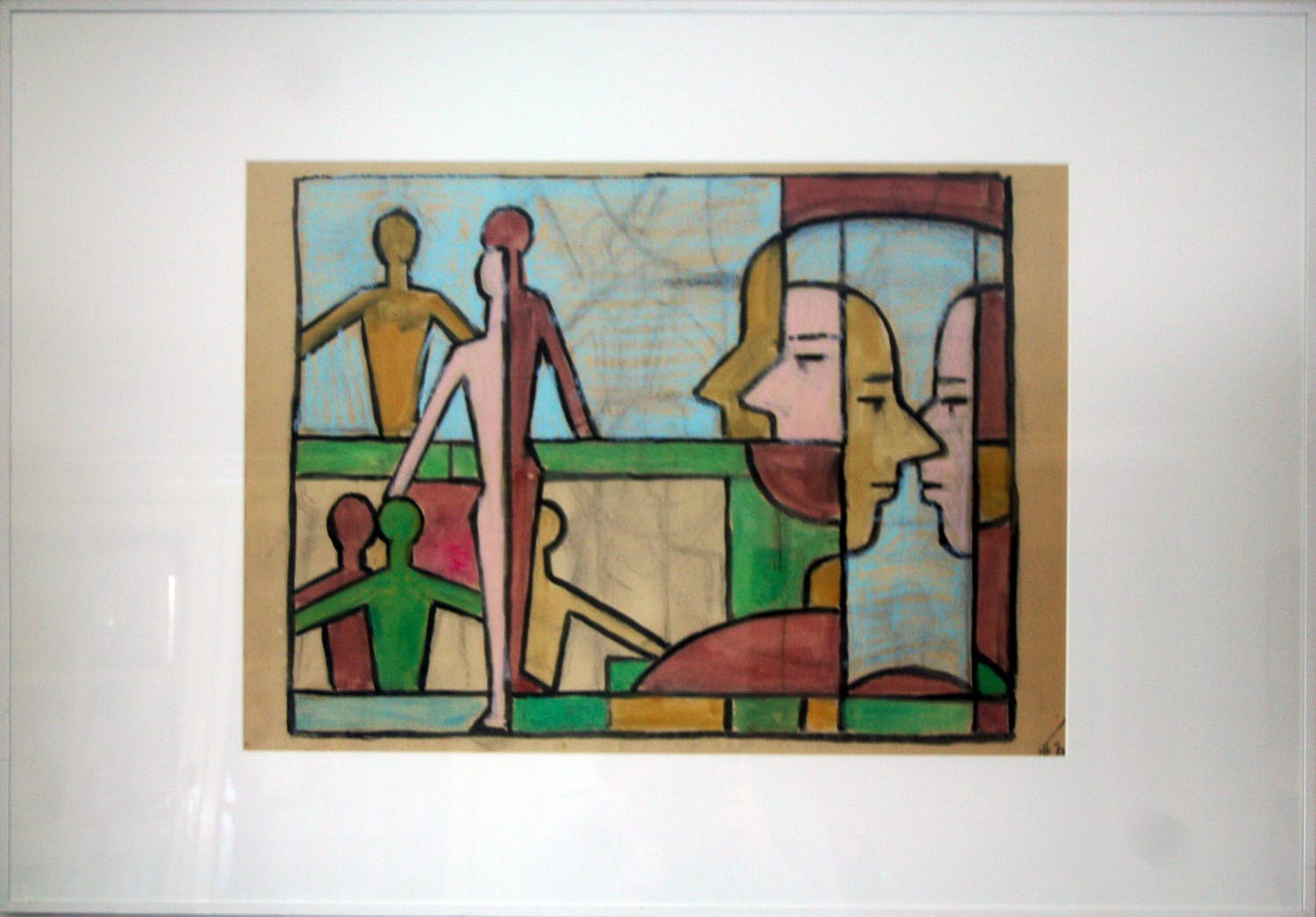 Henk Zweerus - Grote kleurige gouache op kraftpapier in lijst kopen? Bied vanaf 30!