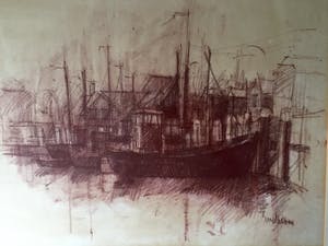 Dirkje Kuik - "Havengezicht" - Pasteltekening, Ingelijst kopen? Bied vanaf 115!