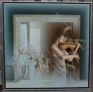Poen de Wijs - Ingelijste olieverf op doek: 'portrait of violin' - 1985 kopen? Bied vanaf 1999!