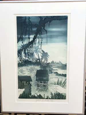 Sjoerd Bakker - Thais Huisje ,gesigneerd en ingelijst verkocht voor € 50!