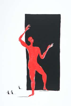 Henk Visch - Litho, Rood figuur verkocht voor € 100!