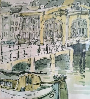Jan Korthals - (1916-1972) - Magere brug over de Amstel te Amsterdam - 1968 kopen? Bied vanaf 75!