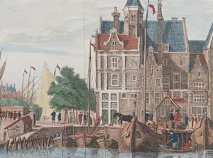 Isaac Tirion - Amsterdam Nieuwe Brug Damrak Oude Gravure 1760 kopen? Bied vanaf 55!