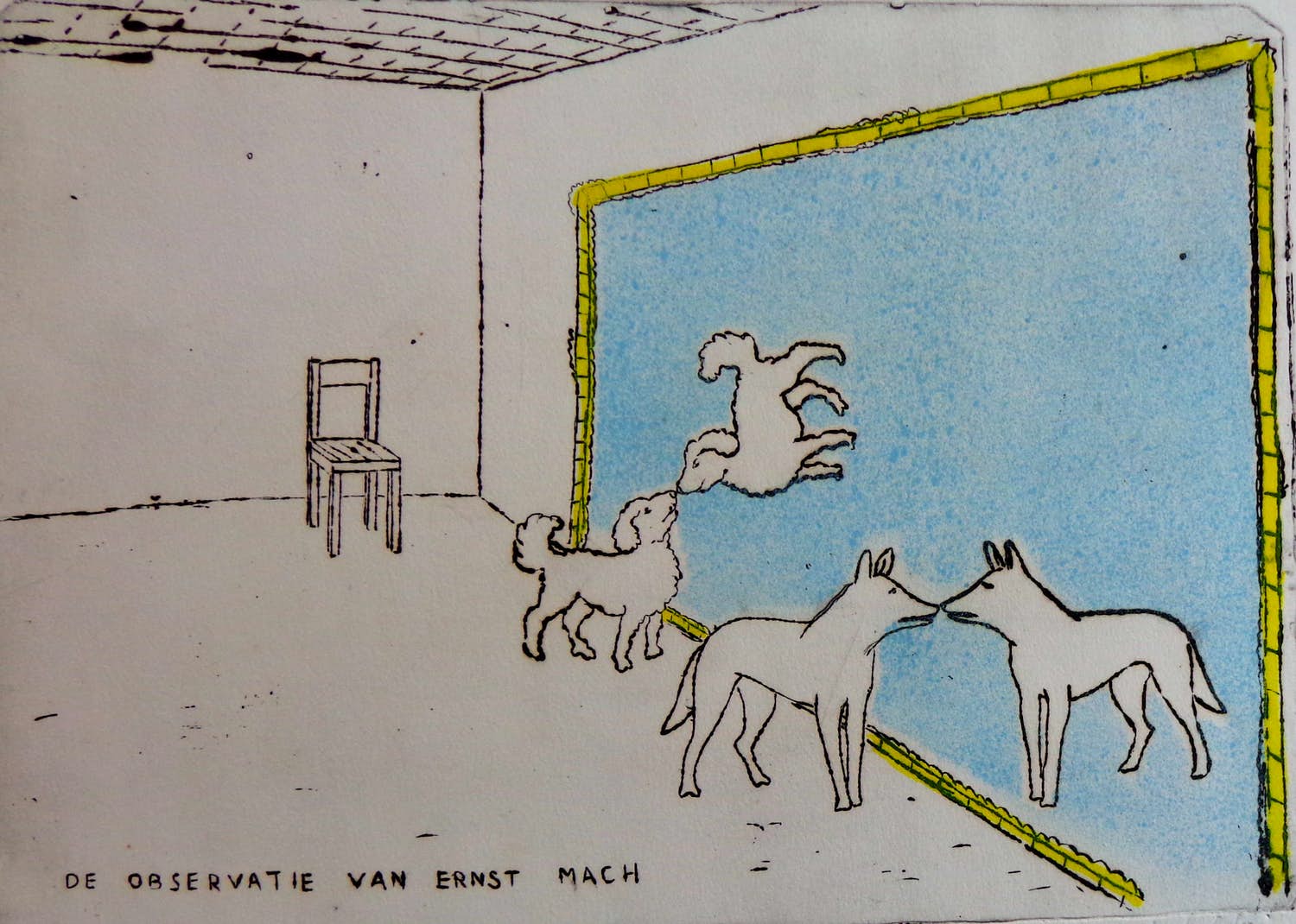 Pieter Holstein - ERNST MACHE / ZW-W ETS + GOUACHE / 50x65cm / SIG verkocht voor € 95!