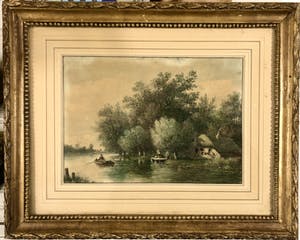 Johannes Pieter van Wisselingh - Landschap met visser en huisje kopen? Bied vanaf 75!