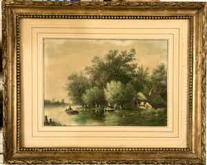 Johannes Pieter van Wisselingh - Landschap met visser en huisje verkocht voor € 75!