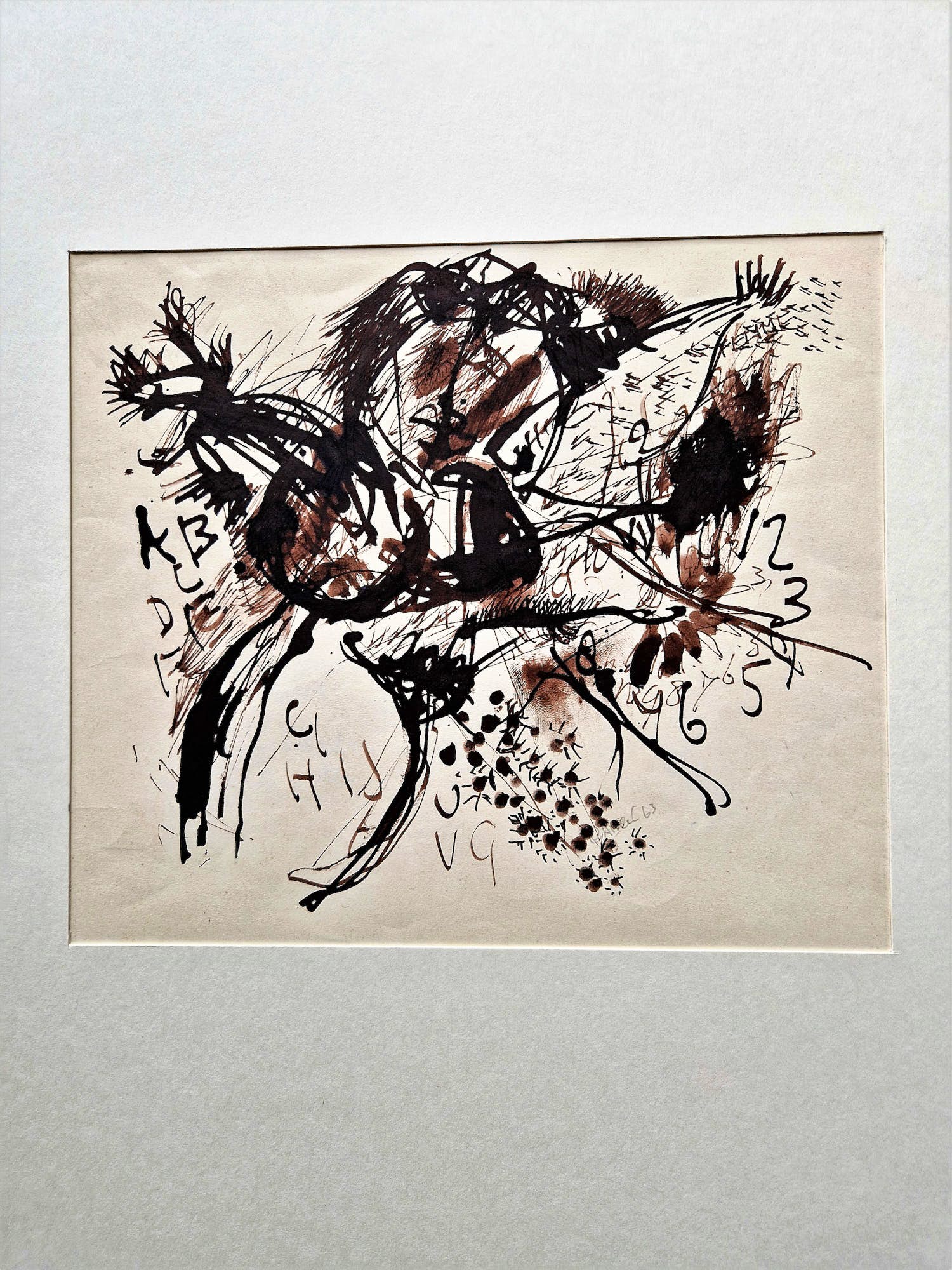 Jos Caelen - 1963 - gemengde techniek op papier - abstracte compositie - gesigneerd kopen? Bied vanaf 1!