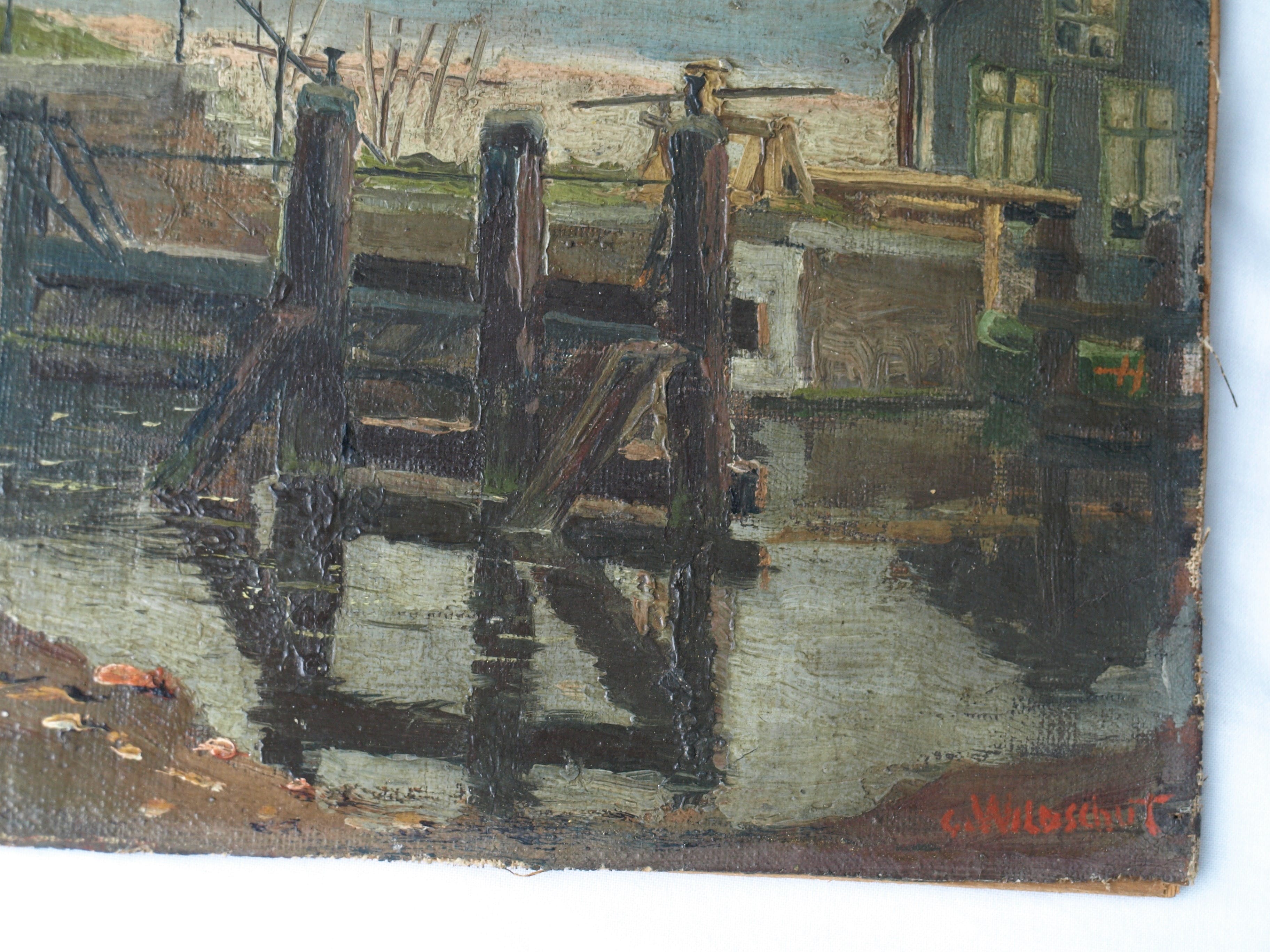 George Wildschut - Olieverf op doek op paneel (Marouflé) – Huisje aan de sluis – ingelijst –ca 1935 kopen? Bied vanaf 75!