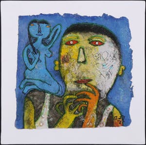 Shahid Parvez - Zeefdruk, Z.T. Twee figuren - Ingelijst kopen? Bied vanaf 50!