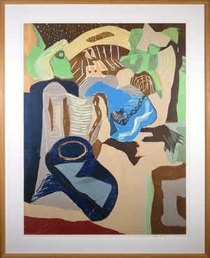 Vincent van Ojen - Houtsnede, Abstract landschap - Ingelijst (Zeer Groot) verkocht voor € 50!