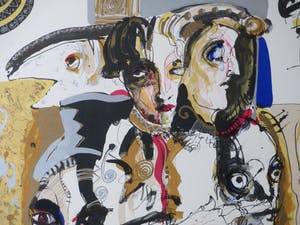 Jan Voss - Surrealistische scene - Handgekleurde litho kopen? Bied vanaf 40!