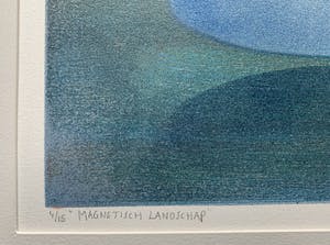 Willem de Vries - houtsnede | 'Magnetisch landschap' | 1990 kopen? Bied vanaf 75!