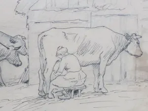 Alphonse Stengelin - Melktijd - Inkttekening en potlood kopen? Bied vanaf 55!