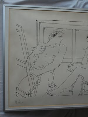 Niet of onleesbaar gesigneerd - Litho , “Naakte kunstenaar met naakt model“ – gesigneerd & ingelijst – nr 69/150 kopen? Bied vanaf 1!