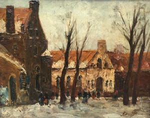 Niet of onleesbaar gesigneerd - C4122-3A - Stadsgezicht op een winterdag kopen? Bied vanaf 10!