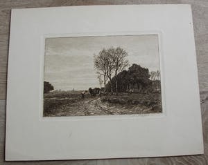 Niet of onleesbaar gesigneerd - Ets: landschap kopen? Bied vanaf 10!