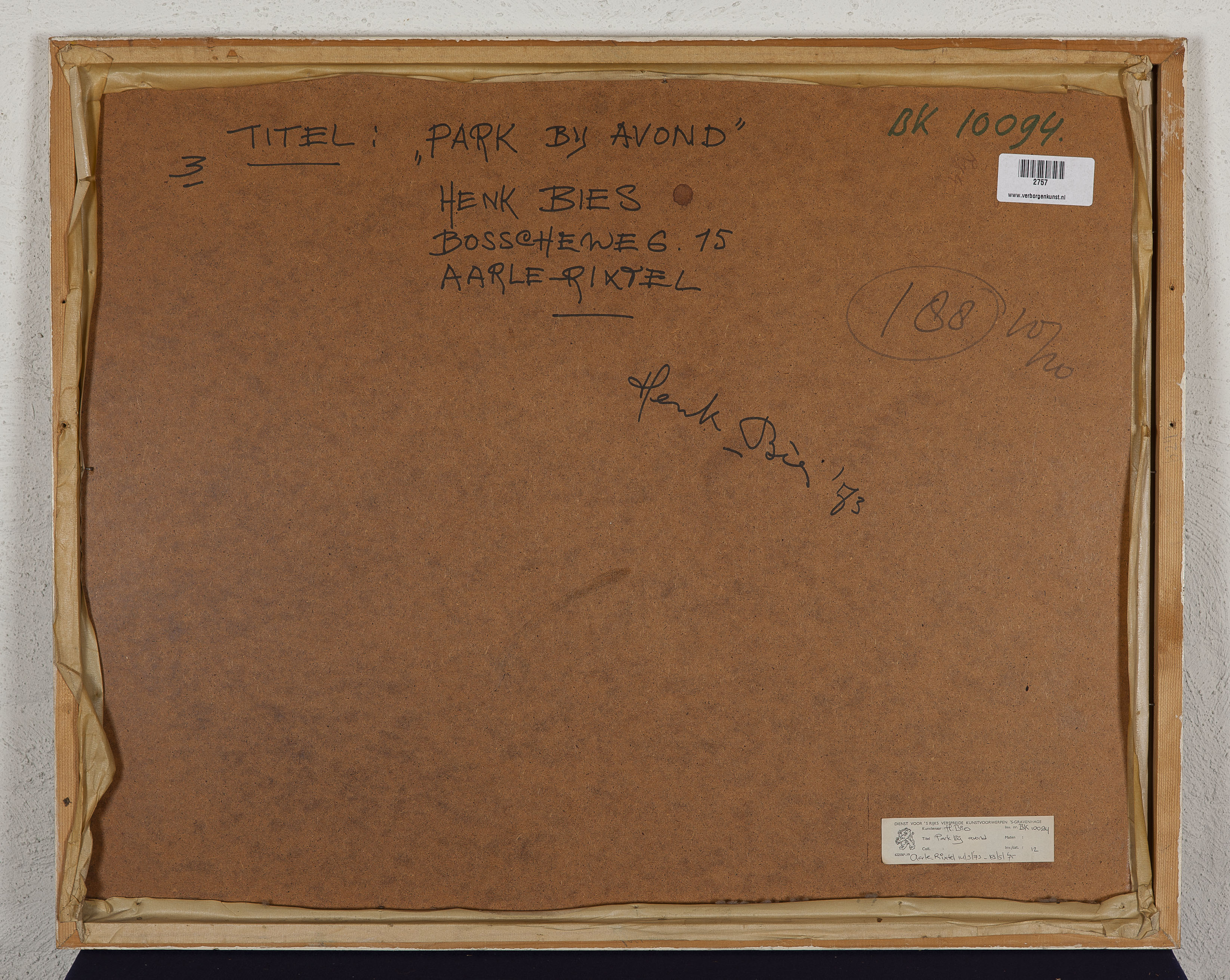 Henk Bies - Acrylverf op papier - Park bij avond - 1973 - gesigneerd - BKR Aarle-Rixtel kopen? Bied vanaf 10!