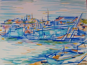 Gillis van Oosten - Havengezicht met rustende bootjes kopen? Bied vanaf 25!