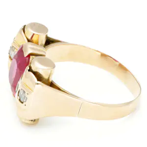 Geelgouden 18 karaats tankring bezet met roosdiamant en robijn van ca. 2.09 .ct kopen? Bied vanaf 275!