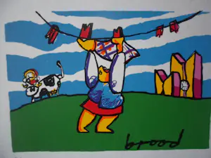 Herman Brood - Kleurenzeefdruk. Titel, Wasvrouw. kopen? Bied vanaf 60!