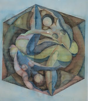 Piet van Mook - Gemengde techniek op papier, Tweeling in kubus kopen? Bied vanaf 1!