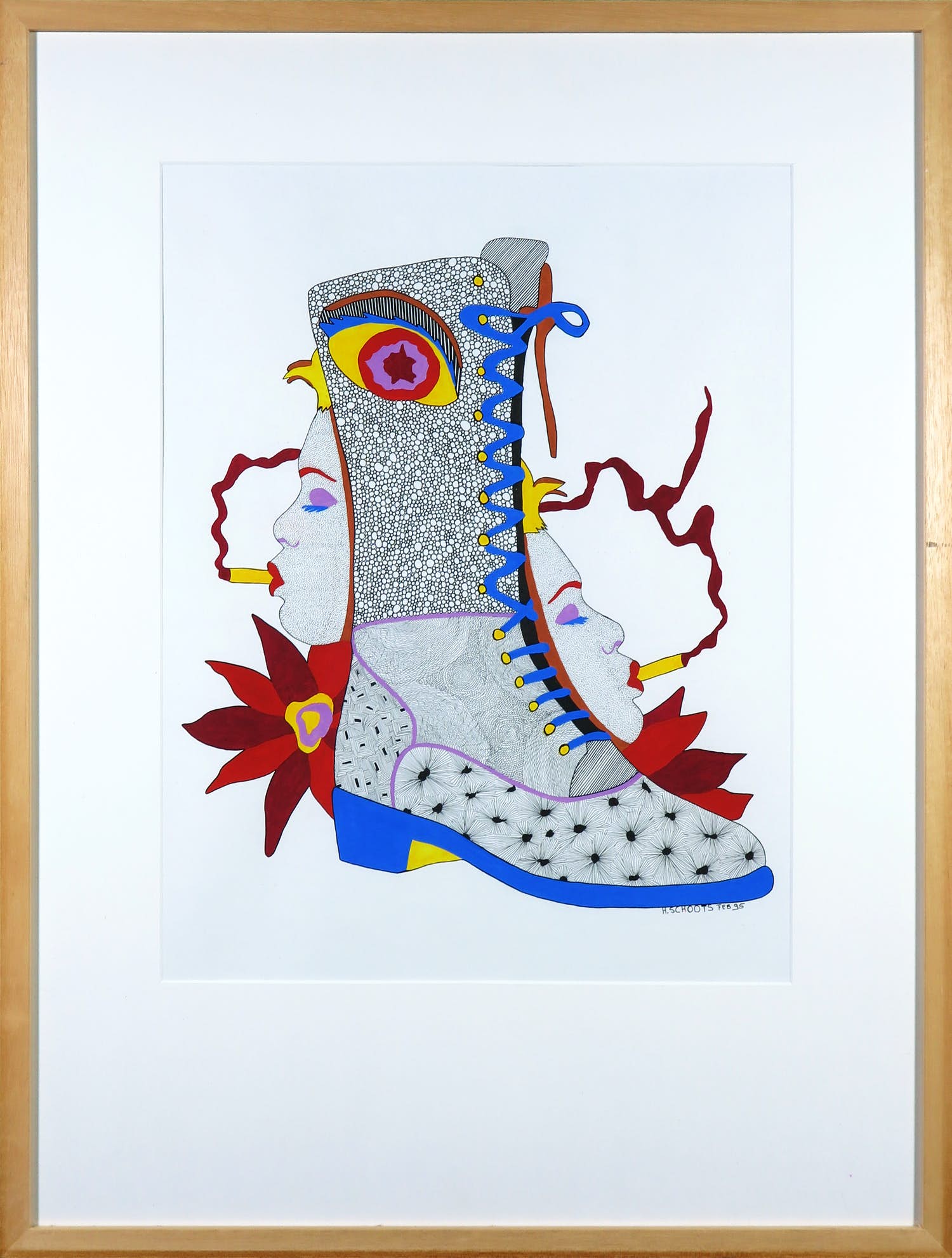 Hans Schoots - Gouache en inkt op papier, Zonder titel - Ingelijst kopen? Bied vanaf 1!