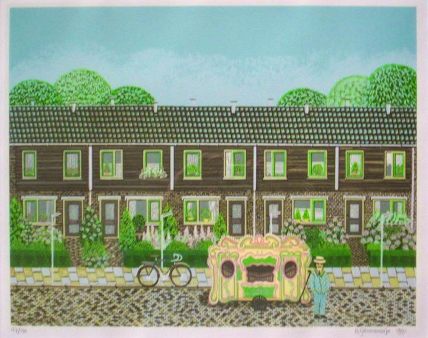 Aad Groenendijk - De orgelman.Naïeve kunst.Prachtige zeefdruk! kopen? Bied vanaf 75!