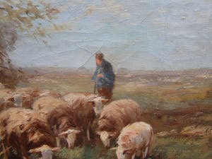 Piet Bouter - Landschap met schapen en boer. kopen? Bied vanaf 100!